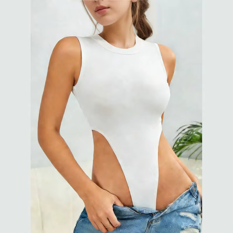 Vêtements pour femmes Midriff Costume Body sans manches mince extensible débardeur barboteuses Style Sexy flatteur pour combishorts de fête 38b