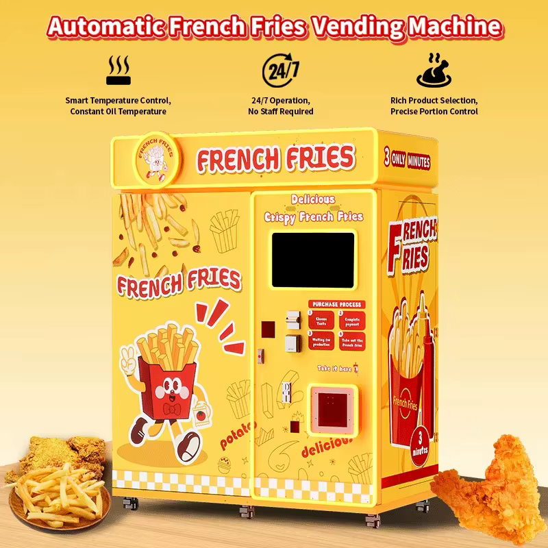 Distributeur automatique de frites entièrement automatique avec écran tactile, paiement sans espèces, machine à snacks en libre-service, capacité personnalisable pour
