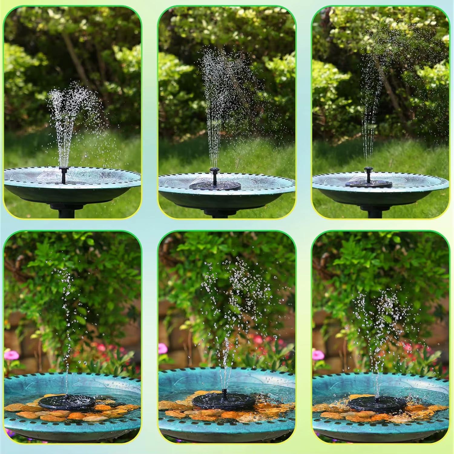 Pompe à eau solaire d'extérieur avec 6 buses, fontaine pour bain d'oiseaux, pour cour, jardin, piscine, bassin, aquarium, décoration