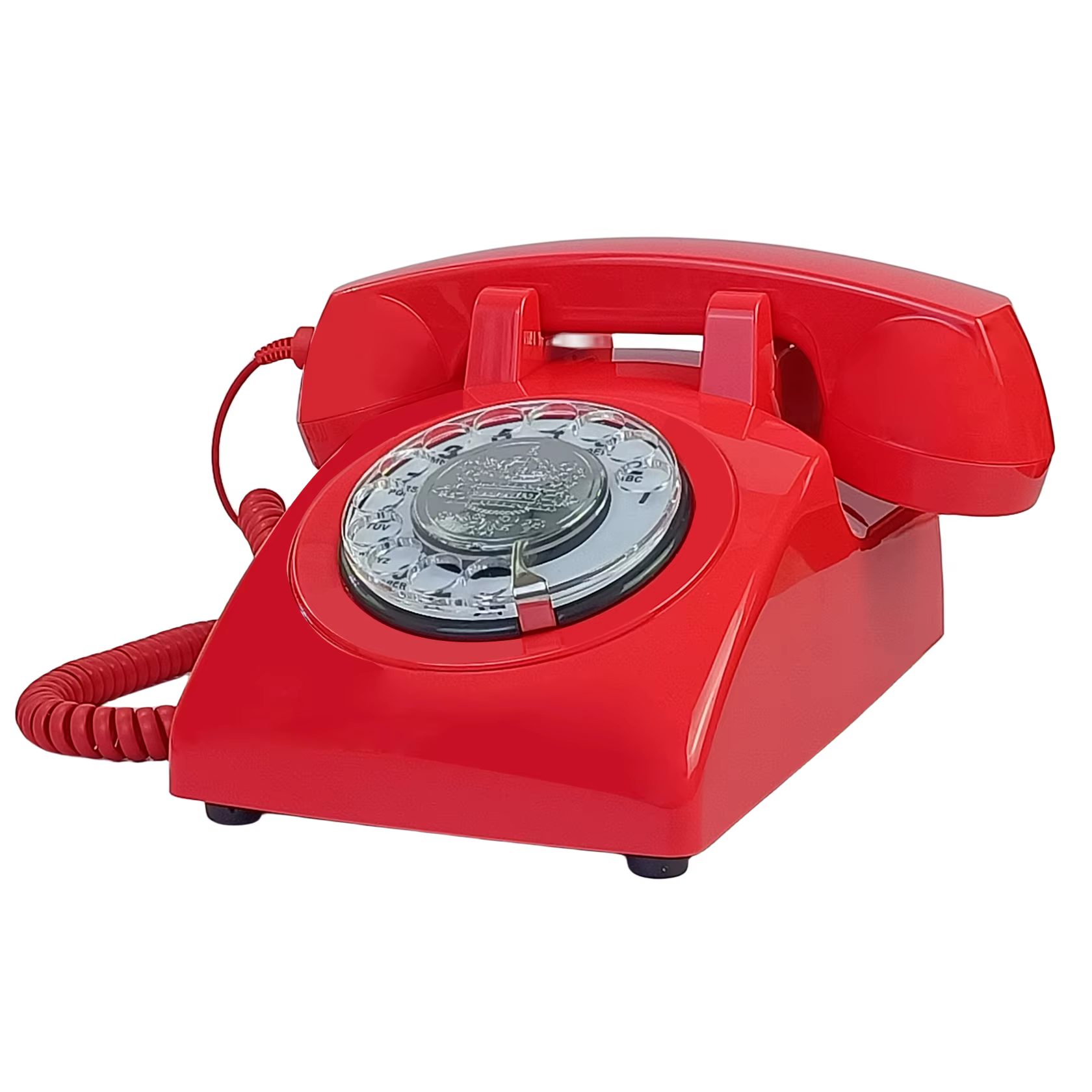 Téléphone filaire rouge, téléphones de bureau à cadran rotatif classique, téléphone vintage antique du téléphone de la vieille mode des années 1930