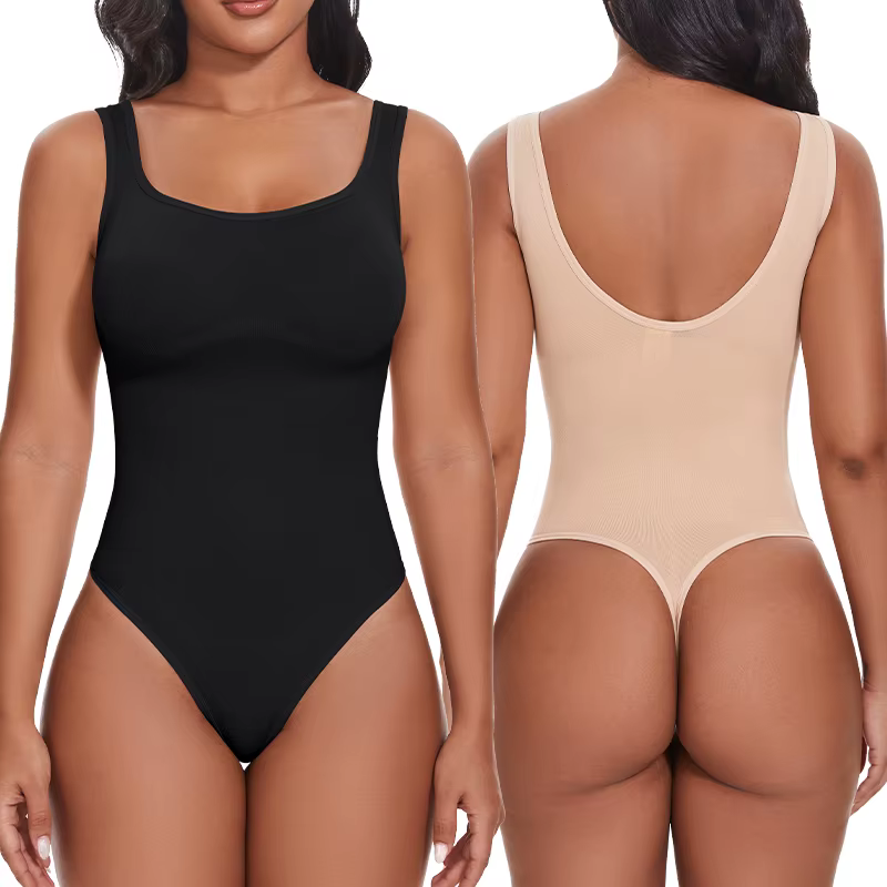 Body pour femmes contrôle du ventre Shapewear sans manches col carré dos nu débardeur décontracté string