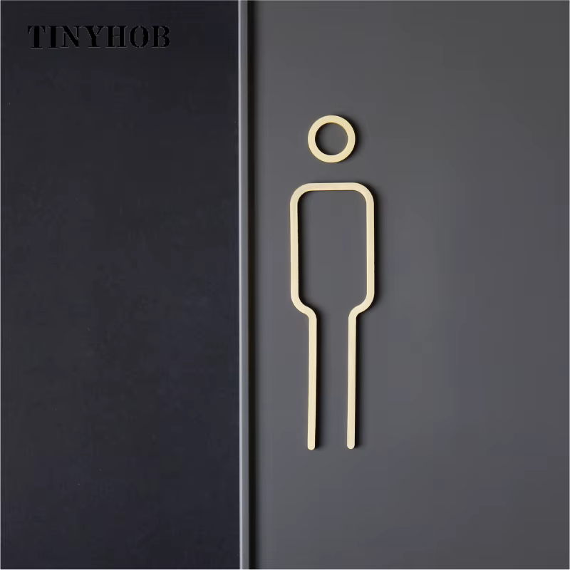Autocollants muraux créatifs en laiton, signe d'entrée de WC, papier peint de toilette, décoration de la maison