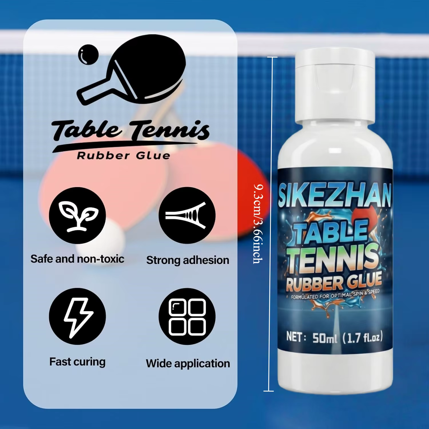 Colle professionnelle pour tennis de table - Adhésif inorganique à séchage rapide sans COV pour caoutchouc et lame de raquette | Adhérence forte, haute élasticité