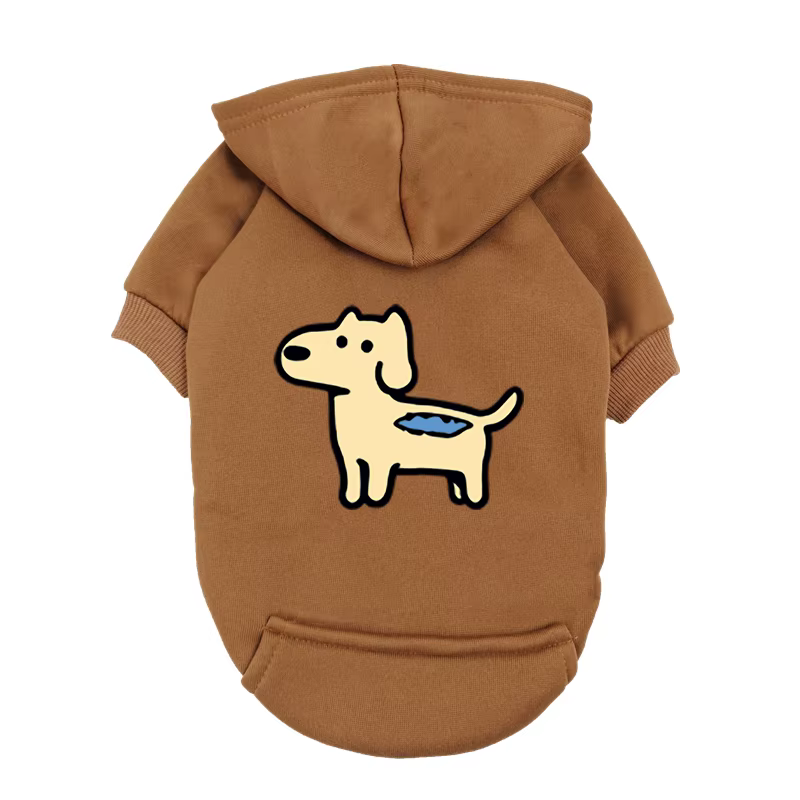 Sweat à capuche marron pour chien – Design de dessin animé pour chiot fantaisiste – Vêtements pour animaux de compagnie en polaire douce pour petites races – Confortable et élégant