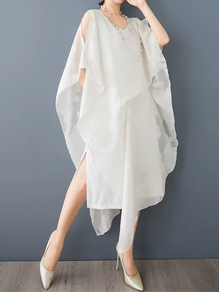 Manches courtes épaules dénudées vintage nouveau en robes pour femmes décontracté ample longue robe d'été vêtements élégants 2025