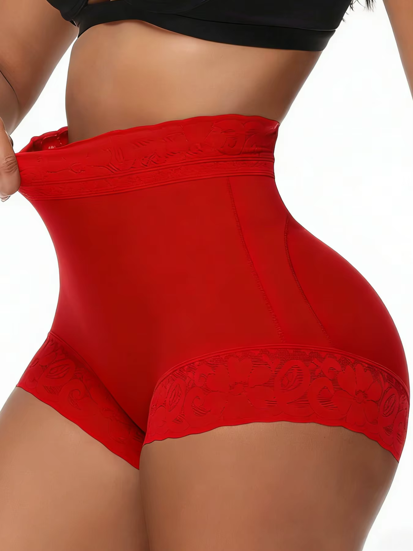 Culotte gainante sculptante pour femme avec contrôle du ventre, en dentelle