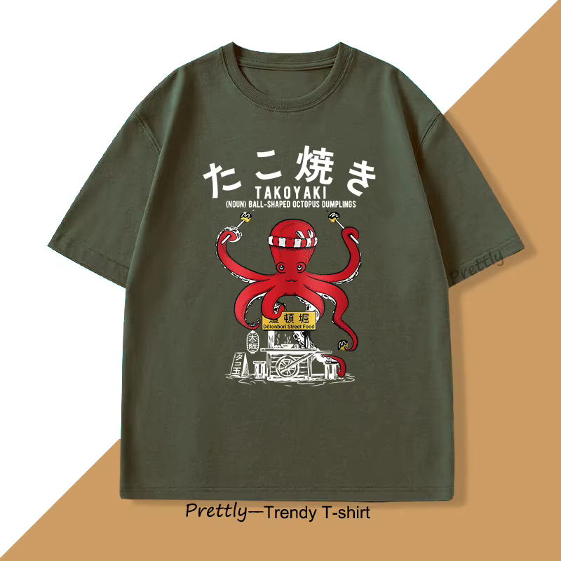 Japonais Takoyaki T-Shirt boules de poulpe T-Shirt rue alimentaire amant graphique t-shirts Anime coton haut ample surdimensionné vêtements haut