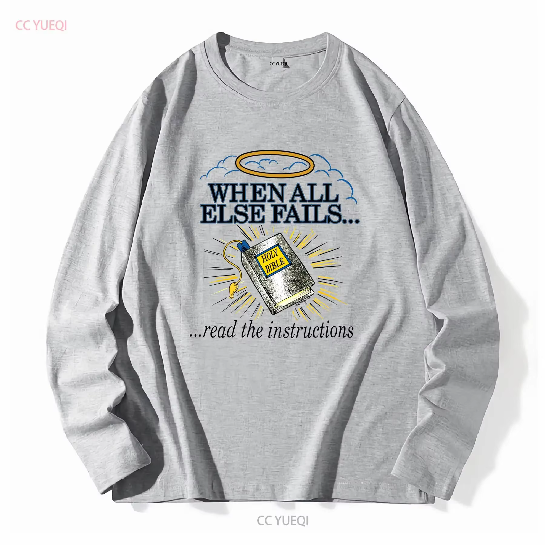 T-shirt vintage années 90 « When All Else Fails Read The Instructions Holy Bible Jesus » XXL, manches longues ou courtes, effet délavé, respirant