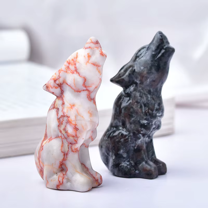 Statue de loup en cristal de guérison, quartz, opale, pierre sculptée, figurine animale, cadeaux artisanaux, croyance spirituelle, spécimen de napeillet