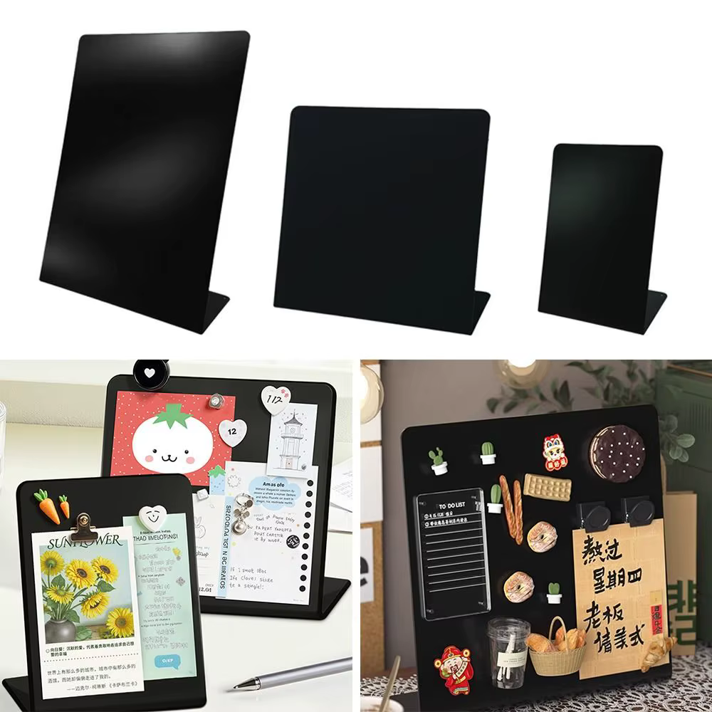 Tableau d'affichage de bureau en métal, tableau noir magnétique vertical, design DIY, pour badges et notes, avec rangement intégré