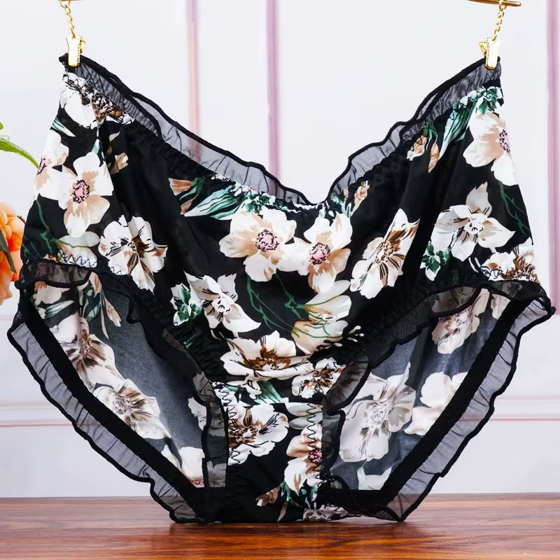 Grande taille taille moyenne femmes culottes mode impression slips sous-vêtements dames Sexy dentelle volants sans couture élastique caleçon Lingerie
