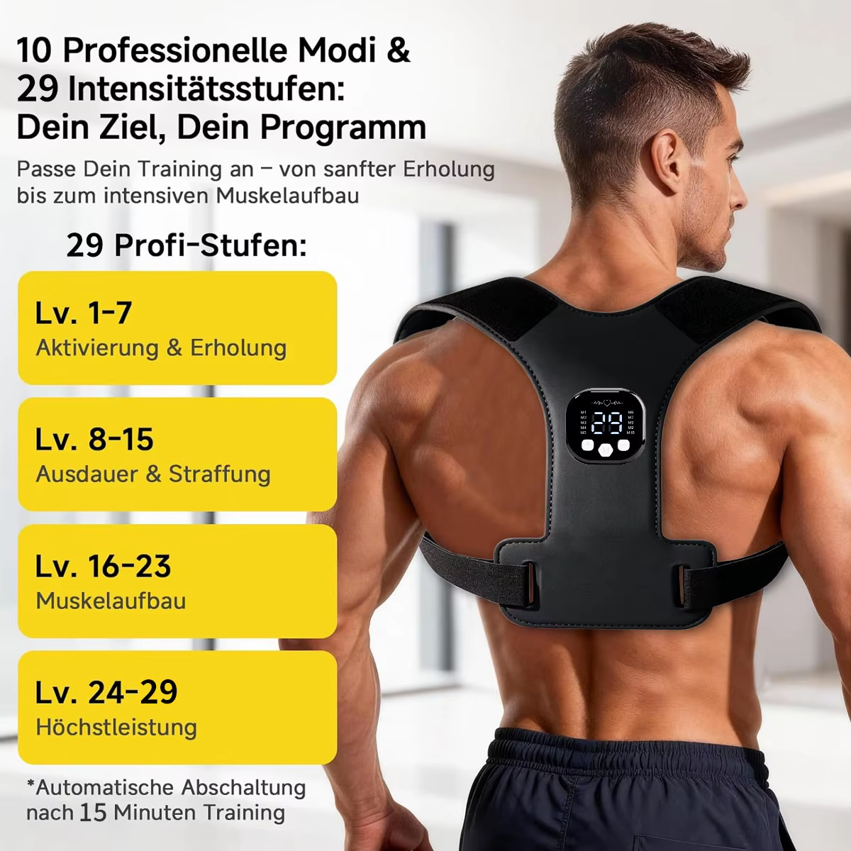 Ceinture Correctrice de Posture avec Stimulateur Musculaire EMS et Masseur Dorsal - Soulagement Ajustable de la Douleur à l'Épaule pour le Bureau et la Maison