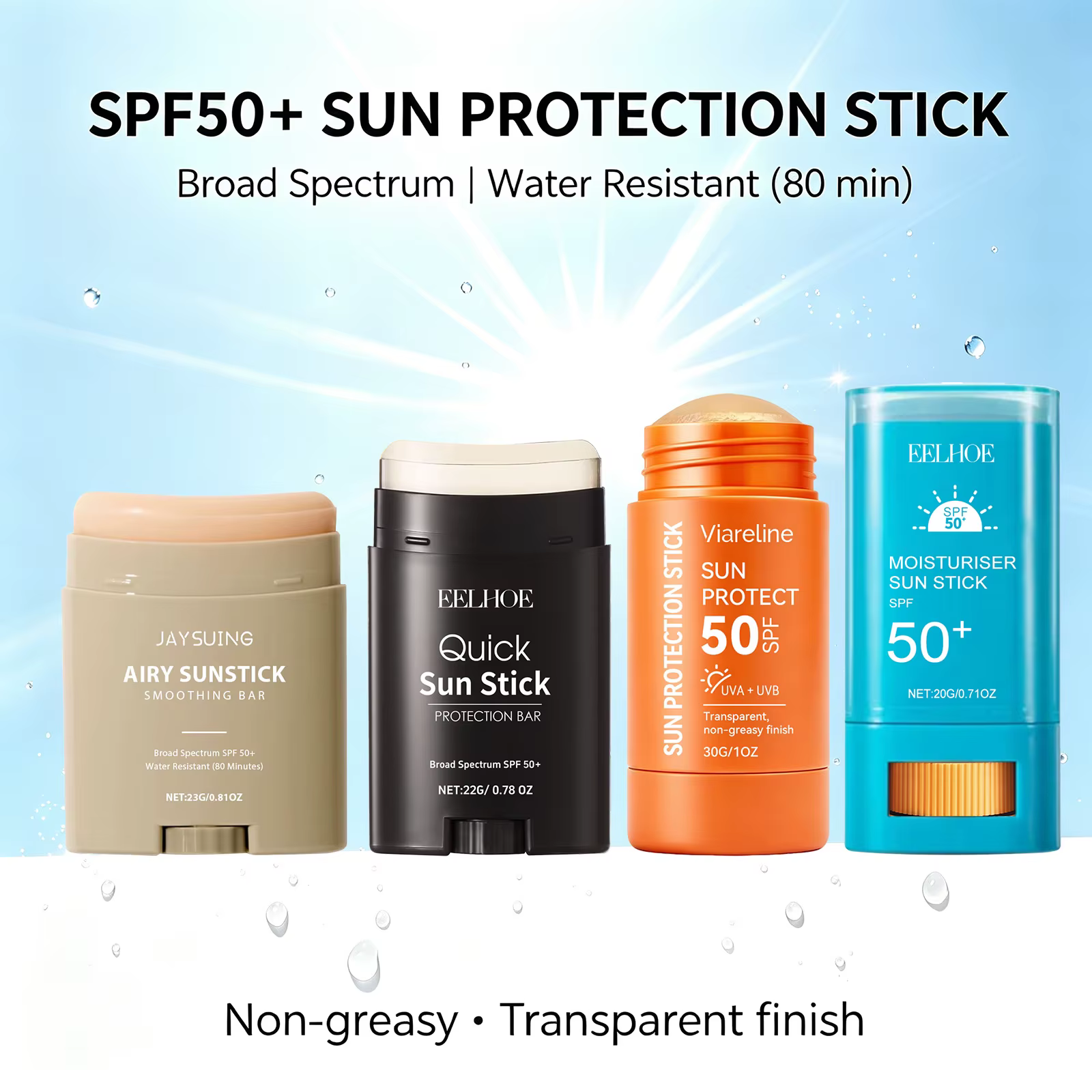 Stick solaire SPF50+ à large spectre, stick solaire éclatant pour peaux sèches et sensibles, sans traces blanches, écran solaire coréen