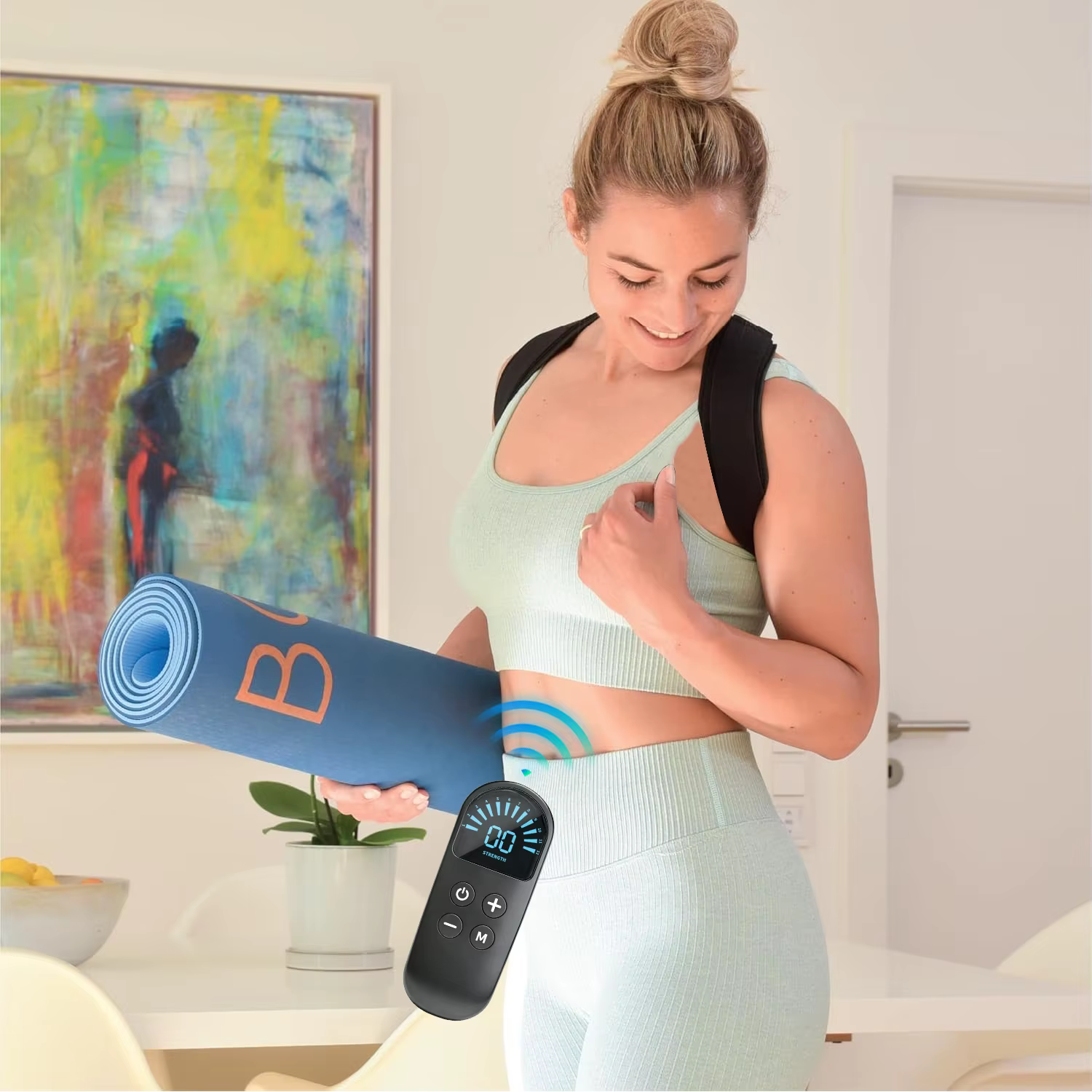 Ceinture Correctrice de Posture avec Stimulateur Musculaire EMS et Masseur Dorsal - Soulagement Ajustable de la Douleur à l'Épaule pour le Bureau et la Maison