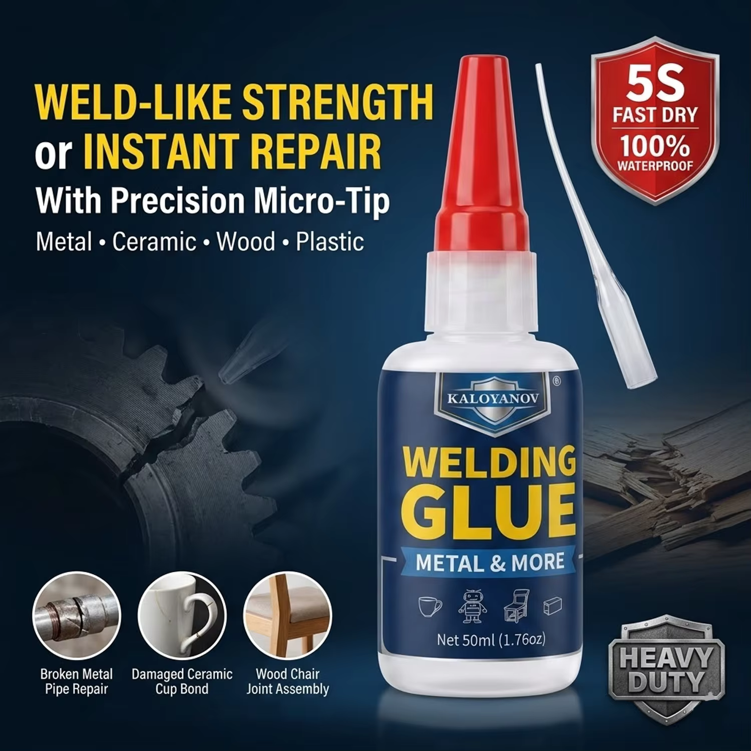 Colle métallique ultra-résistante 50g – Adhésif liquide transparent rapide pour souder l'aluminium, l'acier inoxydable, le plastique, le bois, le caoutchouc et les réparations artisanales