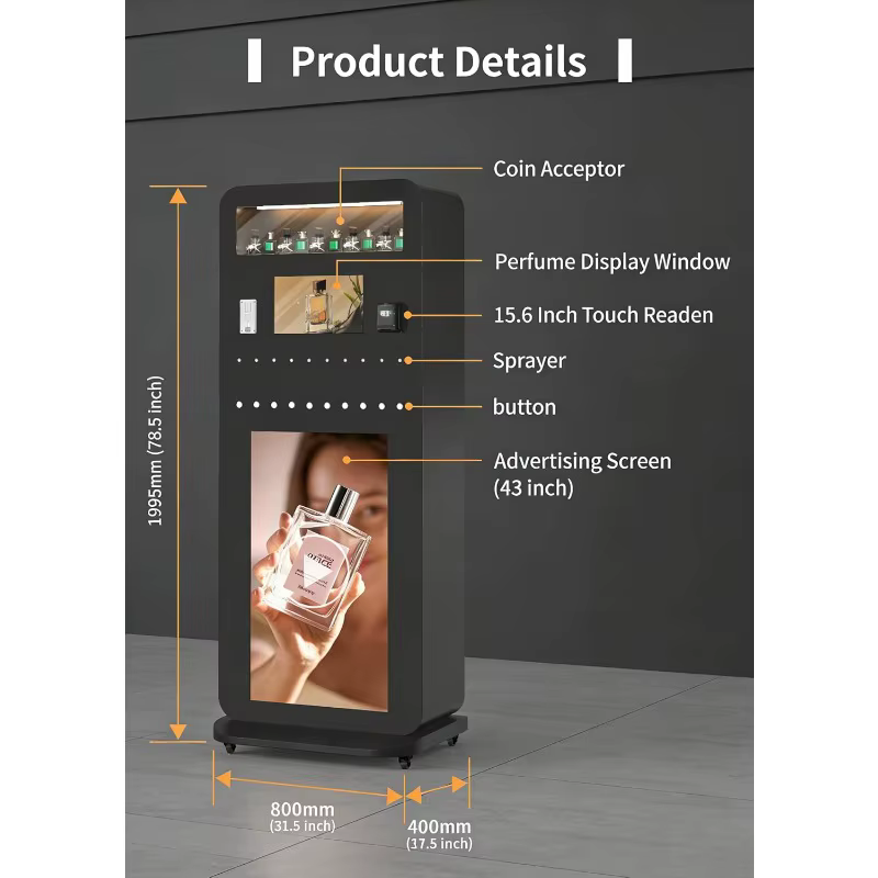 Distributeur automatique de parfums personnalisé, vaporisateur de parfums sur pied, distributeur automatique de fragrances avec écran tactile et paiement sans argent liquide