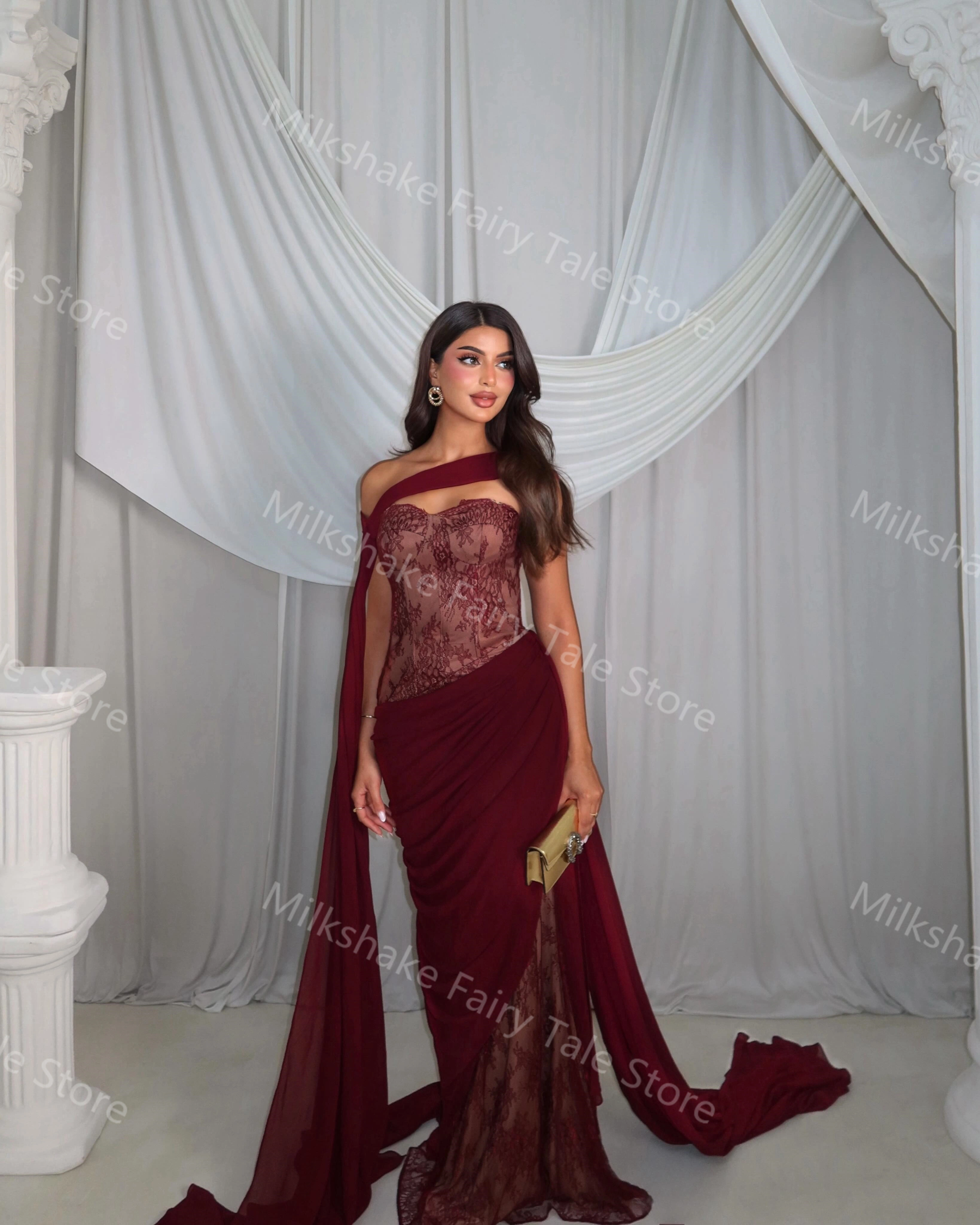 Robes de soirée bordeaux à une épaule, en dentelle charmante et en mousseline douce, robes de bal longues, robes personnalisées pour occasions spéciales