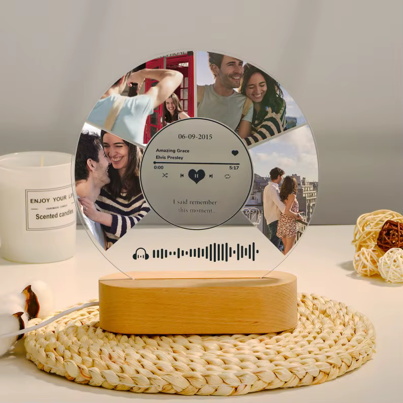 Plaque Personnalisée Spotify, en Acrylique, avec Veilleuse, pour Couples, Cadeaux d'Anniversaire