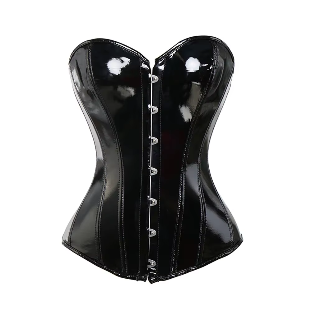 Rose PVC surbuste haut Corset femmes gothique Vintage Bustiers classique noir en cuir PU Corselet Sexy Clubwear