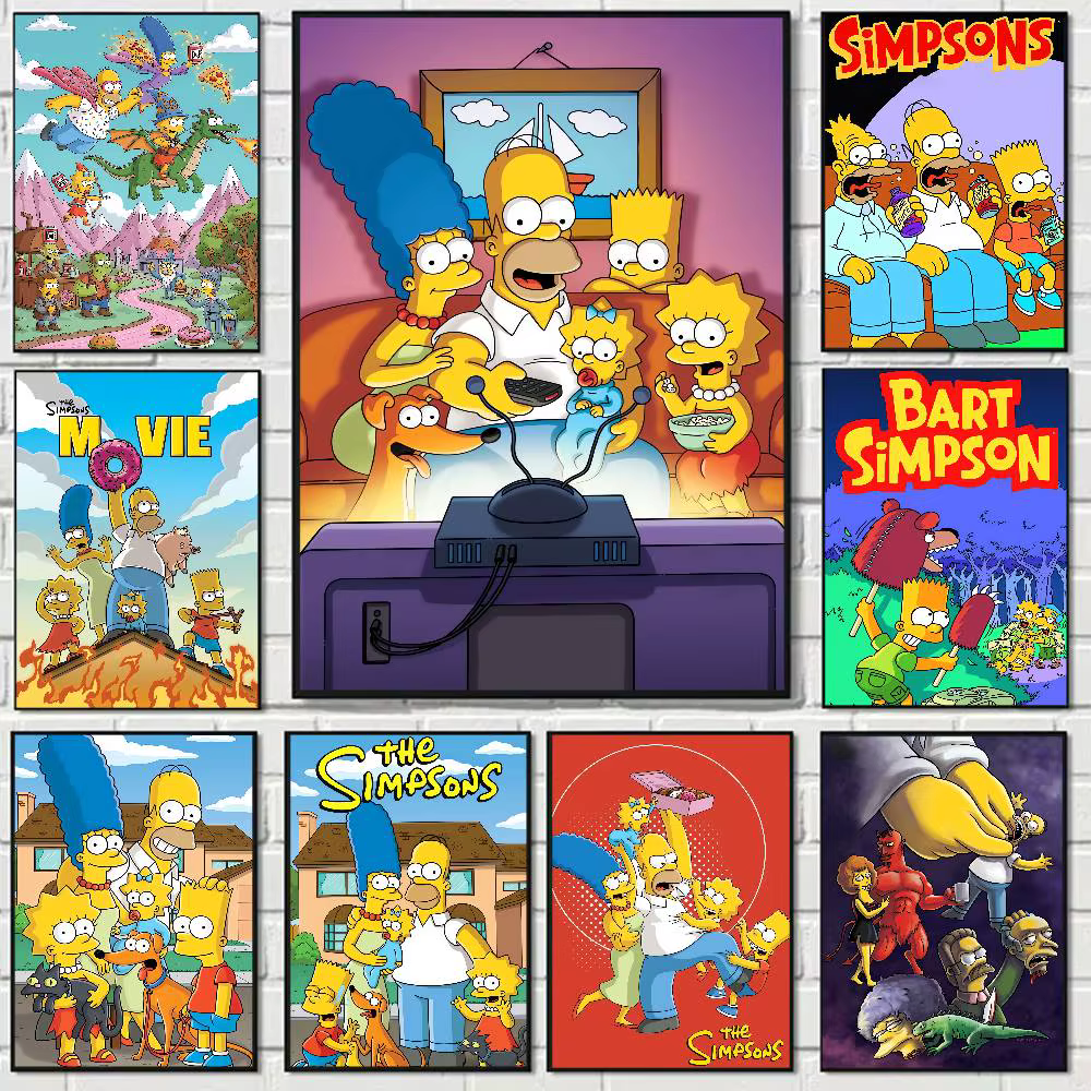 Affiche d'anime vintage The Simpsons, décoration murale pour bureau, salon, décoration unique pour la maison, image décorative
