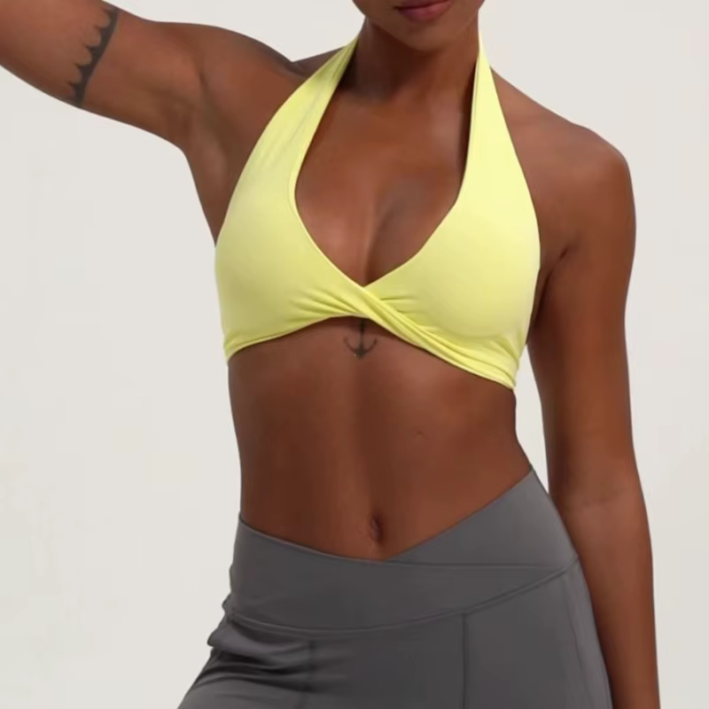 Soutien-gorge de sport de Yoga pour femmes, col licou, Design élégant au dos, soutien-gorge de gymnastique Sexy pour la course, le Fitness