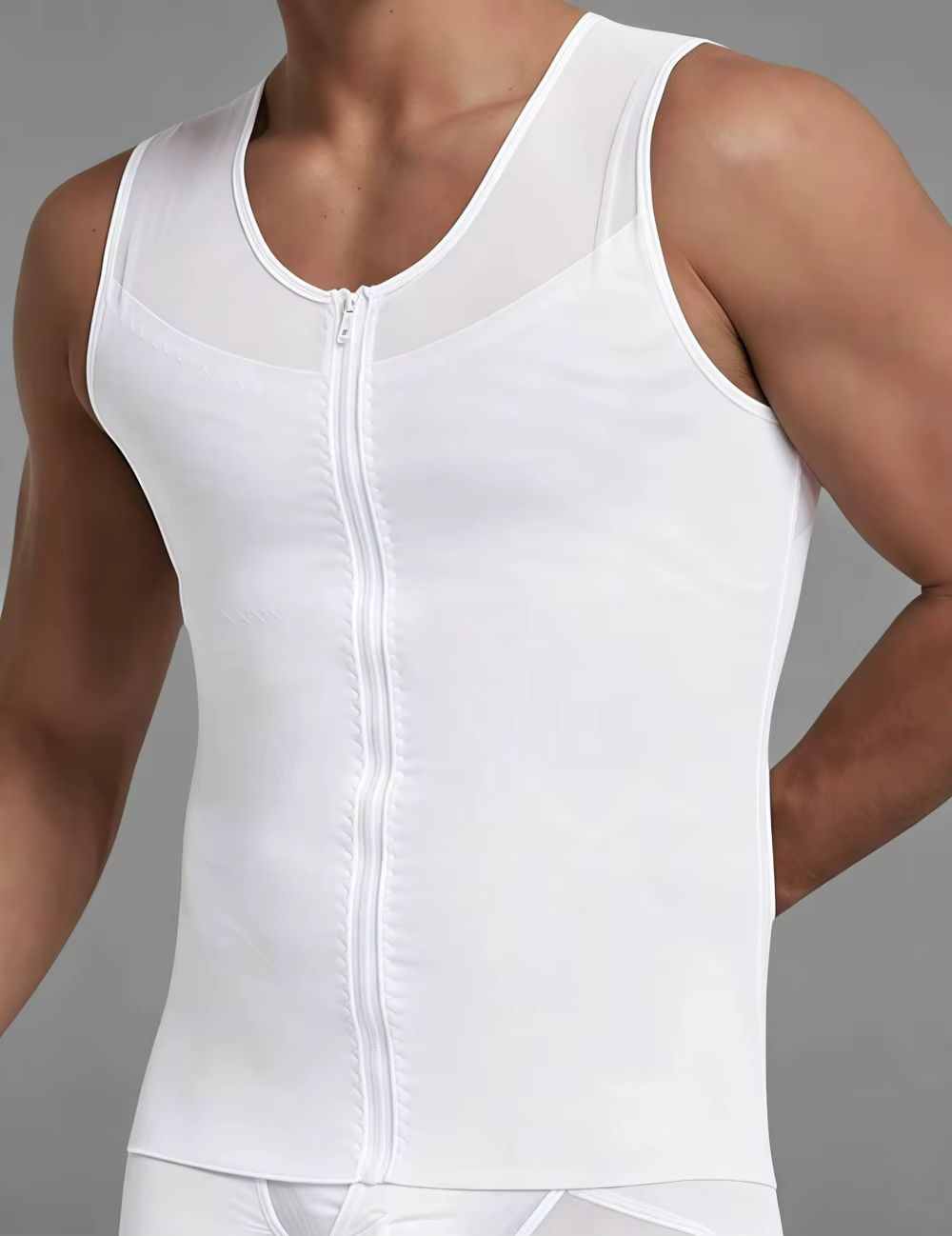 Débardeur de compression pour homme avec fermeture éclair