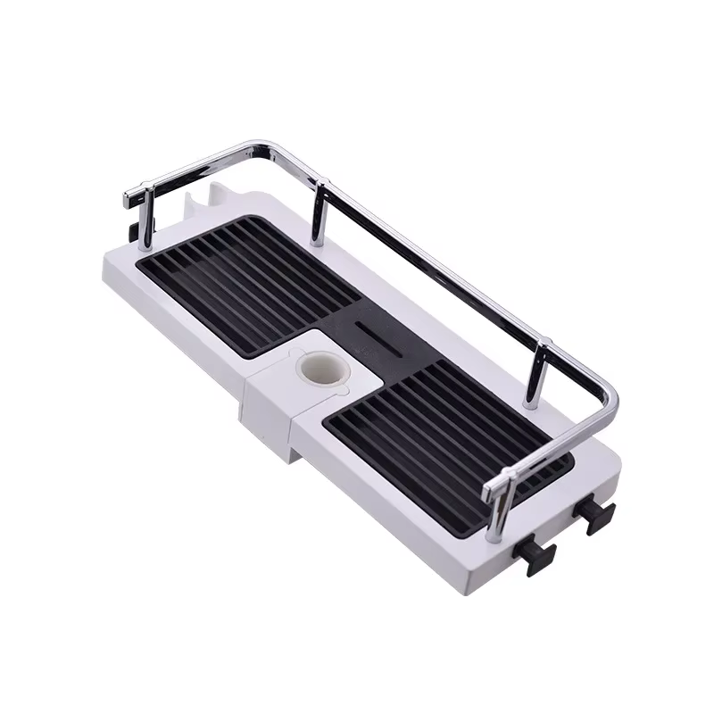 Étagère de rangement de salle de bain simple, sans perçage, carrée, pour barre de douche, plateau de rangement multifonctionnel pour douche