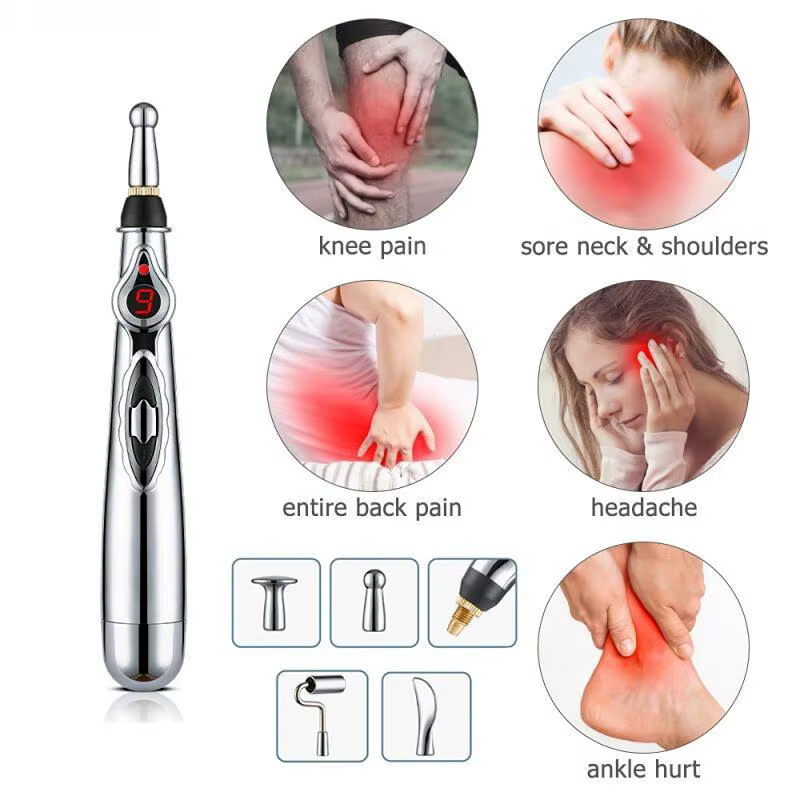 Stylo de Massage électrique à points d'acupuncture, 2/5 têtes, stylo de Massage énergétique méridien, thérapie de soulagement de la douleur, rouleau de beauté du dos, du cou et du visage