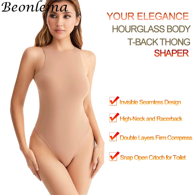Beonlema Body Sexy femme taille formateur mince ventre contrôle corps Shaper hauts sans manche sans couture ouvert entrejambe string Shapewear