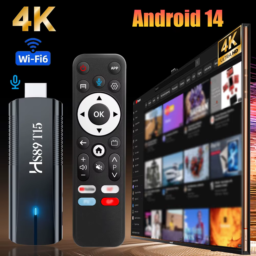Clé TV intelligente prenant en charge la vidéo 4K, Android 14, RK3539, Wi-Fi 6 2.4G & 5G, BT5.4, lecteur multimédia, assistant vocal