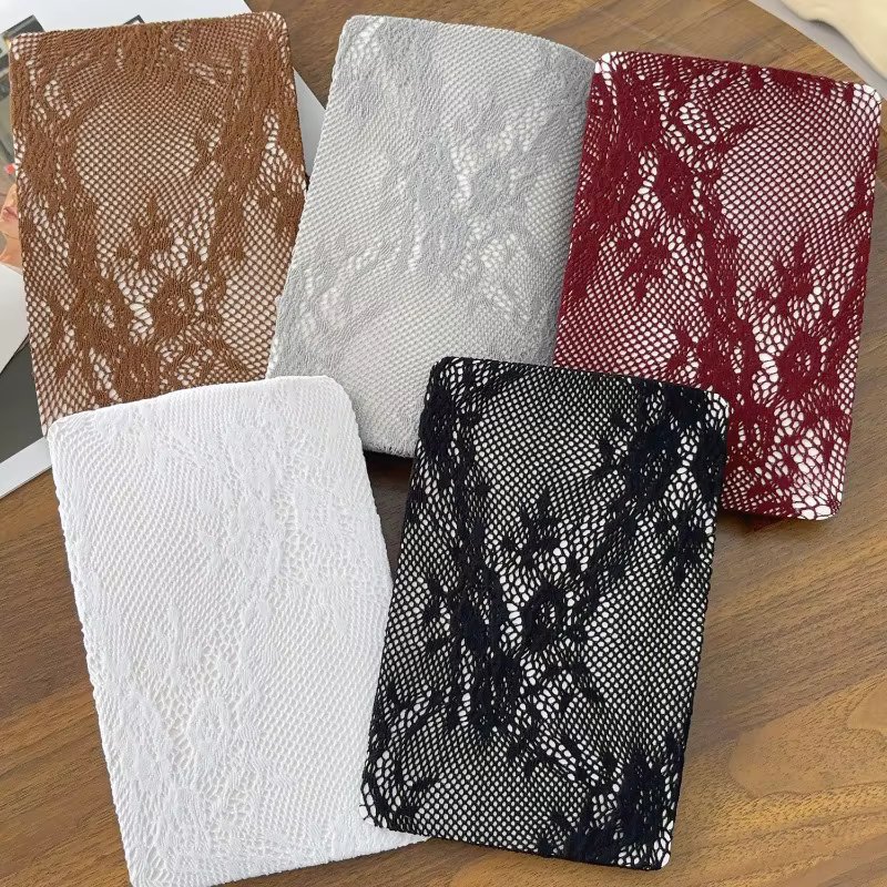 Harajuku noir blanc marron évidé dentelle maille collants Floral rotin bas bas Sexy femmes