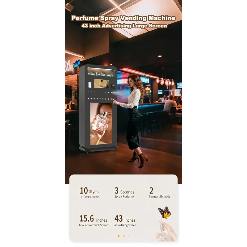 Distributeur automatique de parfums personnalisé, vaporisateur de parfums sur pied, distributeur automatique de fragrances avec écran tactile et paiement sans argent liquide