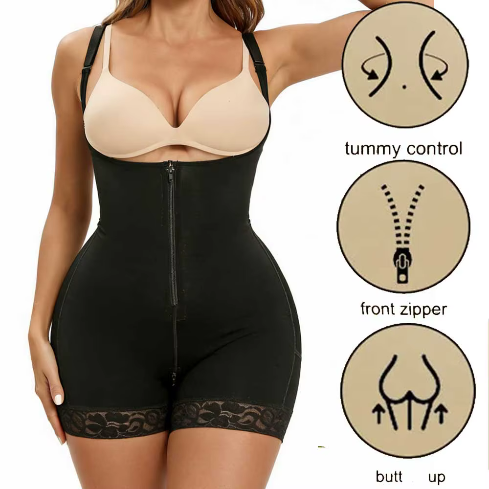 Body gainant pour femme avec fermeture éclair à l'entrejambe