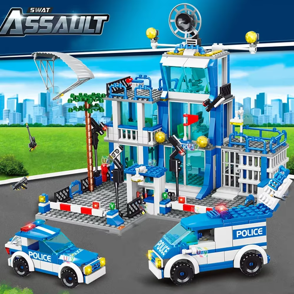 Ensemble de blocs de construction de la station de police de la ville, modèle de voiture en briques à construire soi-même pour garçons, jouet éducatif pour enfants, cadeau