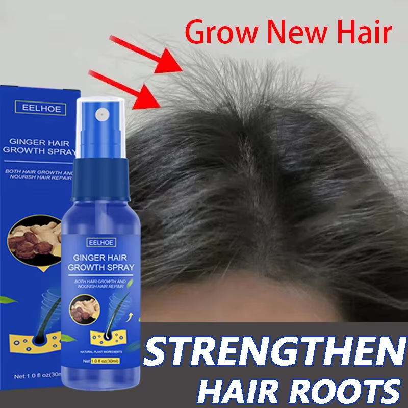 Sérum Capillaire au Gingembre en Spray Anti-Chute et Repousse, Huile Essentielle pour la Croissance des Cheveux, Massage du Cuir Chevelu, Hydratant et Nourrissant, Soin Capillaire Hommes et Femmes