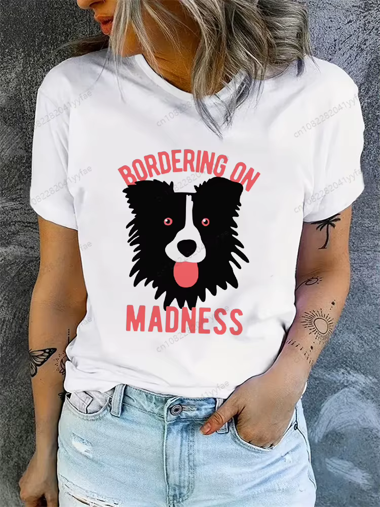 Border Collie T-shirt pour femmes à manches courtes décontracté dames hauts Anime dessin animé T-shirt pour homme imprimé blanc T-shirt femmes t-shirts