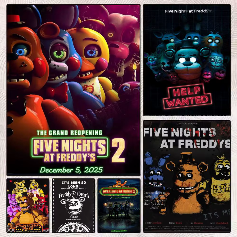 Affiche classique Fnaf Five-nights-At-Freddys, autocollant parfait, art auto-adhésif conçu pour les espaces de bureau, la salle à manger et la maison