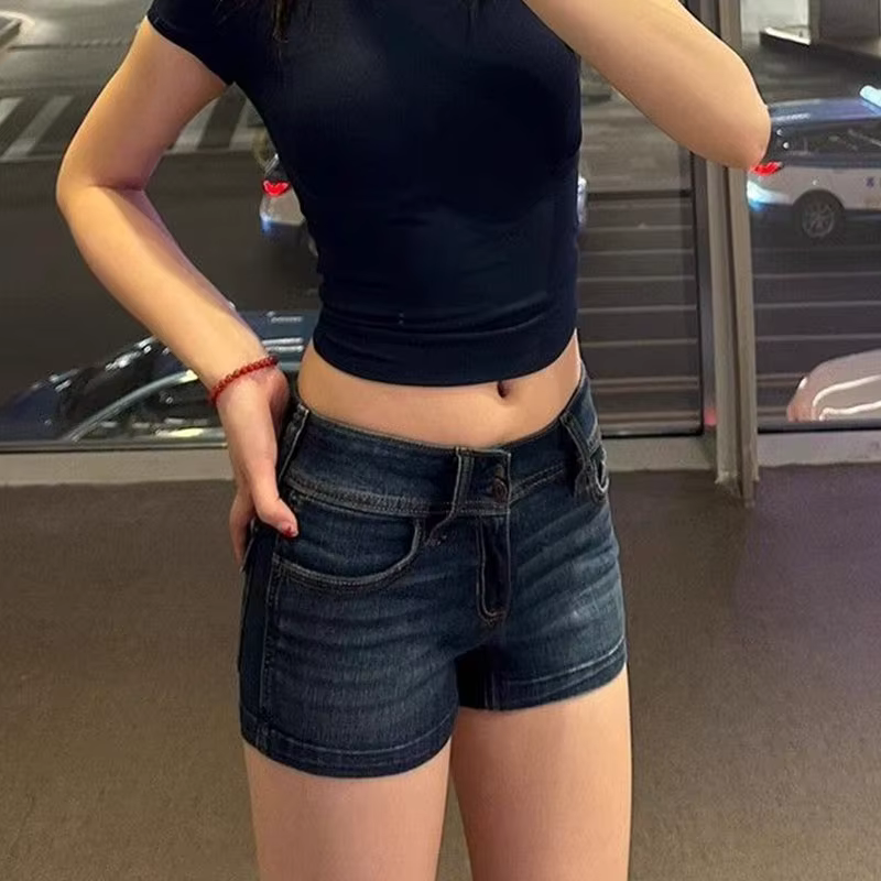 Short en Jean taille basse pour femme, pantalon court, Slim, élastique, Vintage, Y2K, Streetwear, tendance, été, 2026