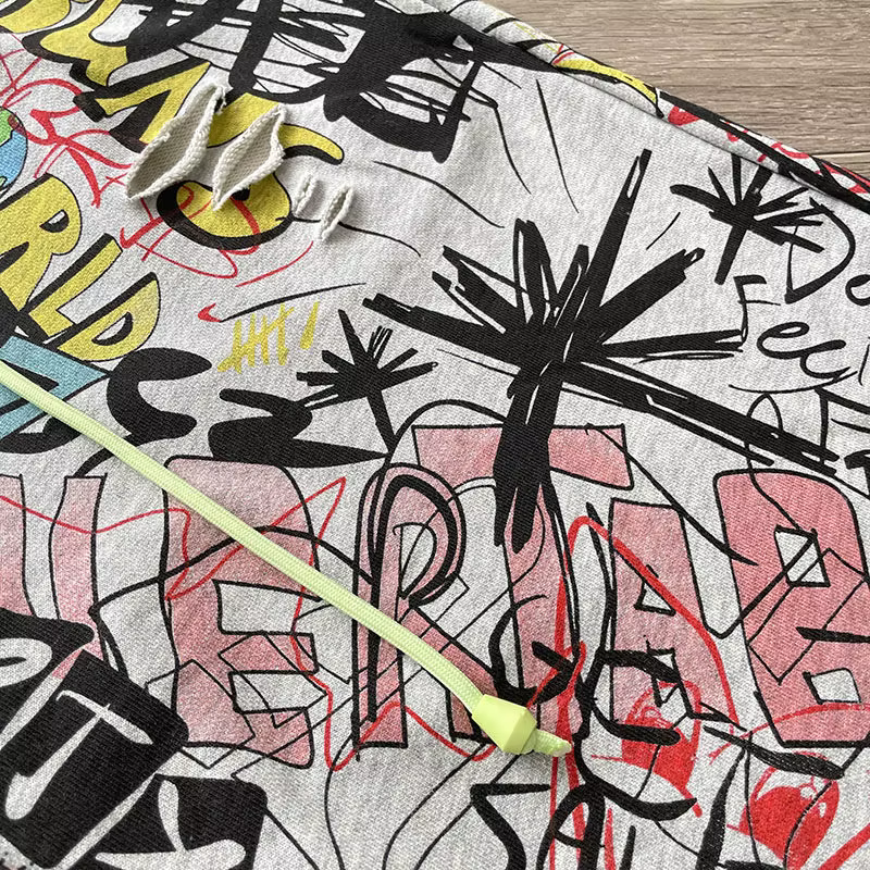 Shorts Vertabrae Verty colorés avec imprimé graffiti peint à la main, design à cordon de serrage, shorts de sport