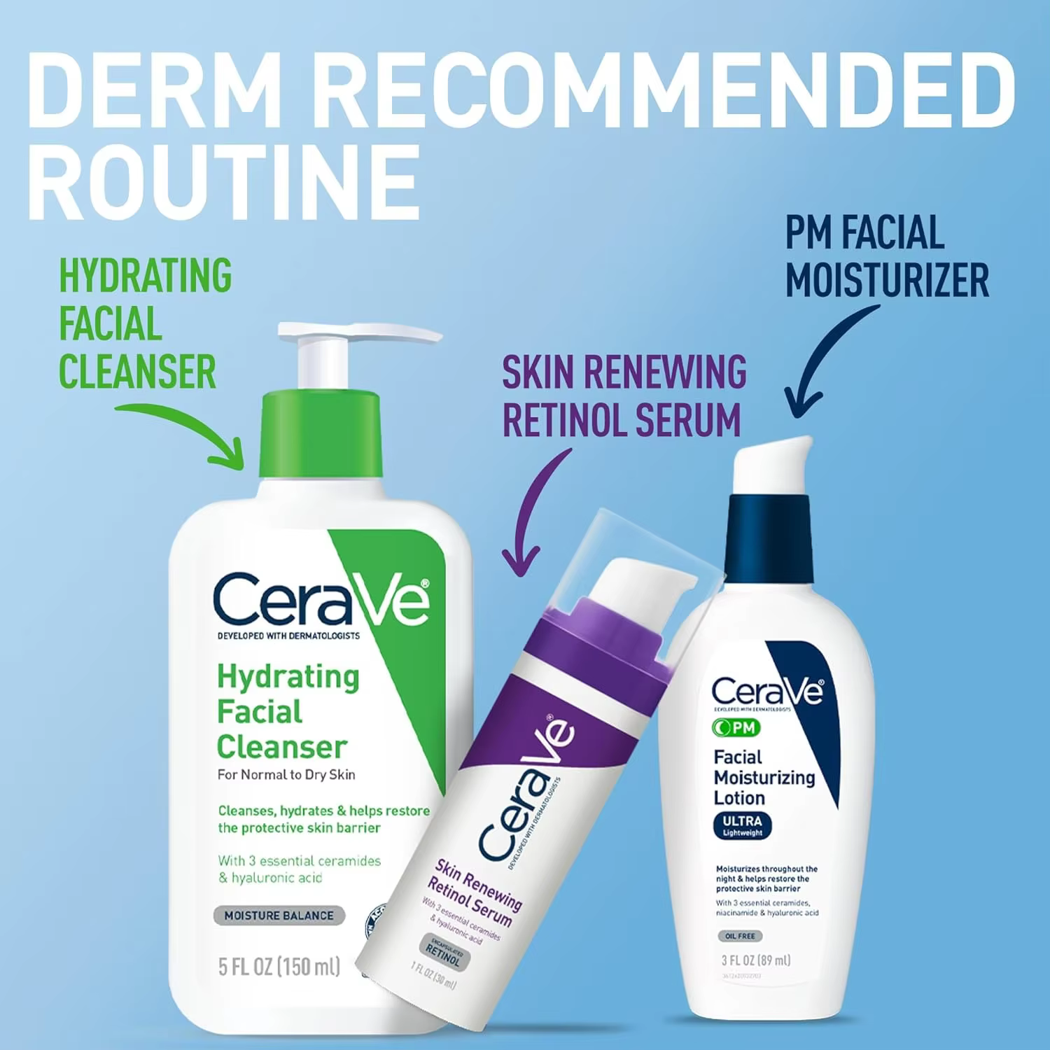Lotion hydratante pour le visage CeraVe PM avec acide hyaluronique et niacinamide, ultra-légère, hydratant sans huile pour le visage, 3 onces