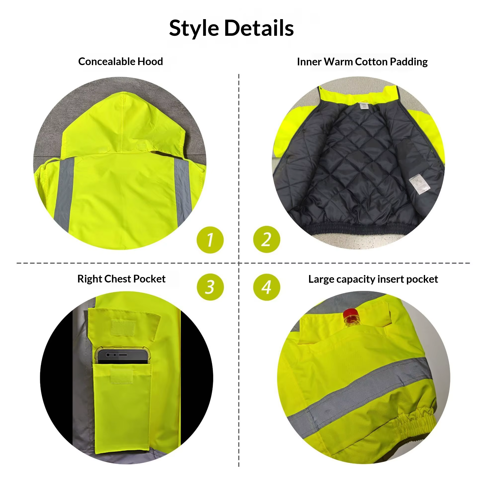 Veste d'hiver haute visibilité pour homme, veste imperméable orange fluorescente, veste bomber réfléchissante, vêtements de travail