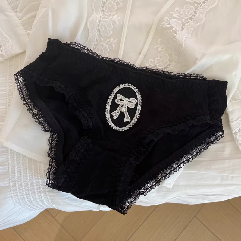 Coton rétro gothique foncé Lolita culotte nœud broderie fille dentelle bord taille basse slips confort respirant doux femmes Lingerie