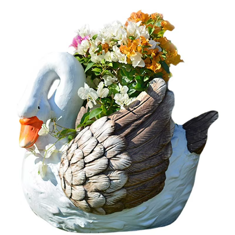 Statue de fontaine d'oie de jardin, Pot de fleur d'animal d'extérieur, ornements coulants de Patio, affichage de bonsaï de paysage d'hôtel, jardinière rustique
