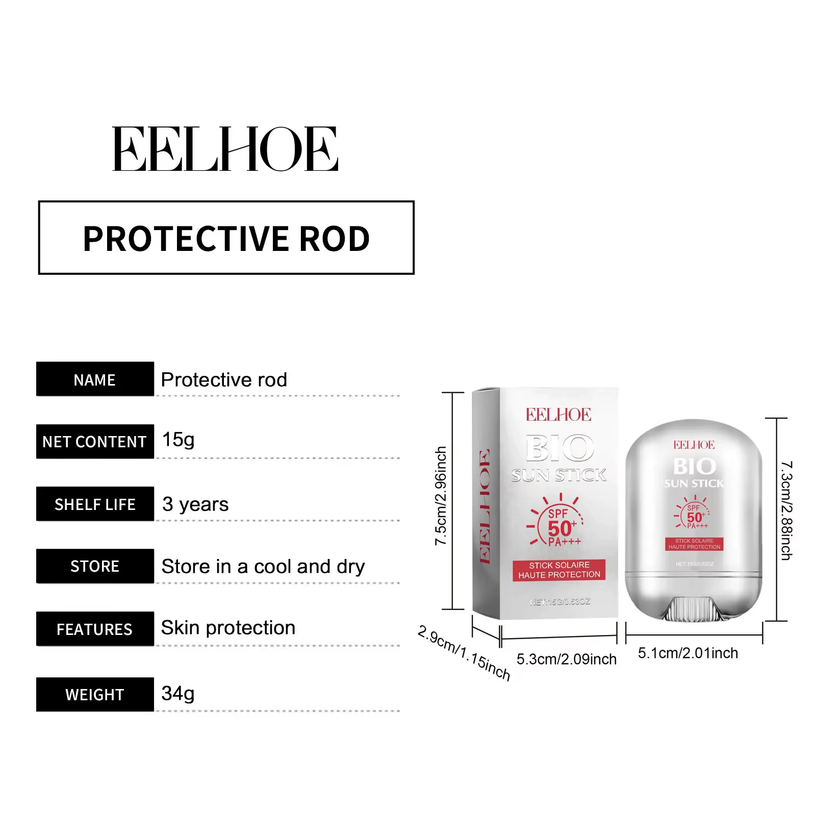 Stick solaire visage SPF 50+ Stick solaire rafraîchissant Contrôle du sébum Protection solaire Crème éclaircissante pour la peau Soin du visage 15g