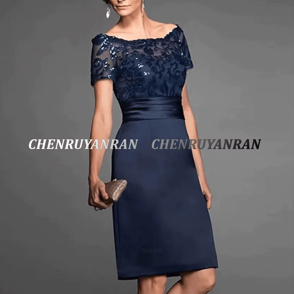 Robes mère de la mariée bleu marine, longueur aux genoux, gaine, robes d'invitées de mariage, robe élégante en dentelle pour femmes, pour fête de mariage, 2025