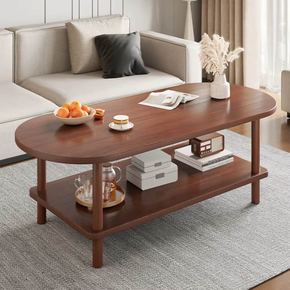 Table basse ovale pour salon, mobilier compact pour appartement, moderne, simple, à double niveau de rangement, facile à nettoyer