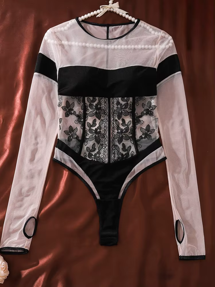 Body en dentelle sexy Belamimi pour femme – Haut élégant