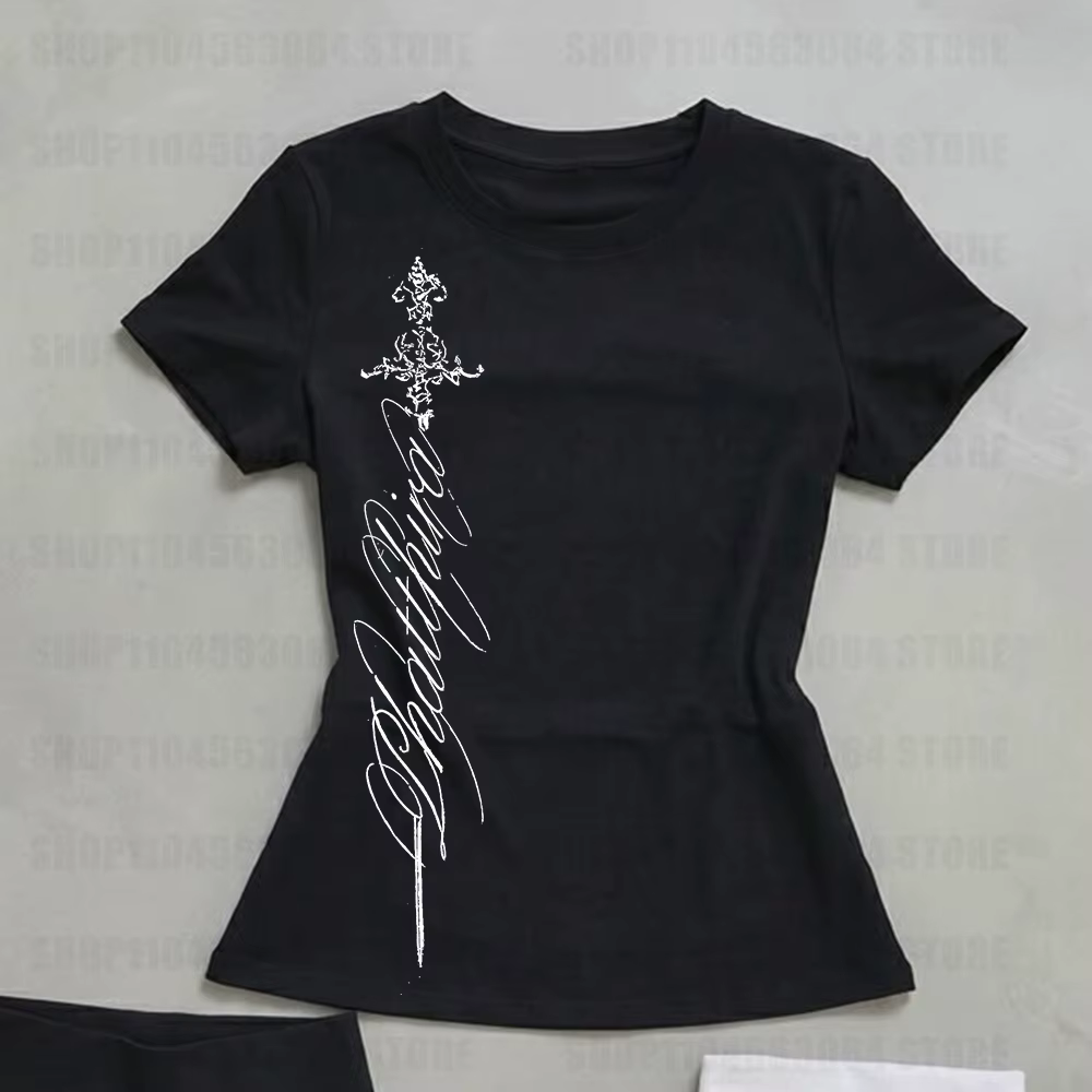 T-shirts pour femmes, col en V, coupe slim, imprimé vintage, élégant, grunge, gothique, esthétique Y2k, Harajuku, hauts décontractés pour femmes, tee-shirt