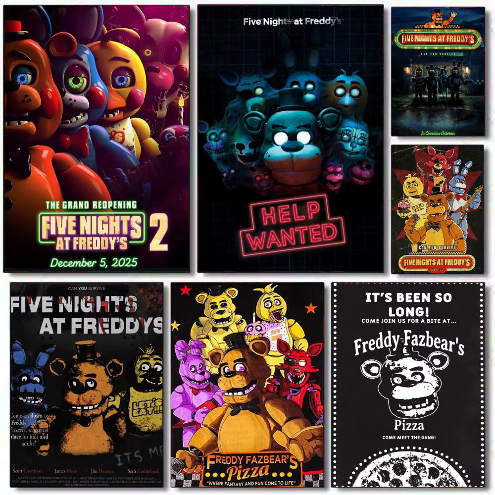 Affiche classique Fnaf Five-nights-At-Freddys, autocollant parfait, art auto-adhésif conçu pour les espaces de bureau, la salle à manger et la maison