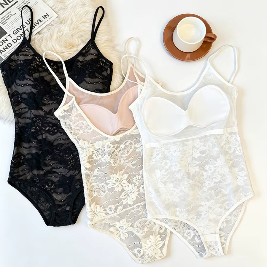 Body en dentelle transparente pour femme